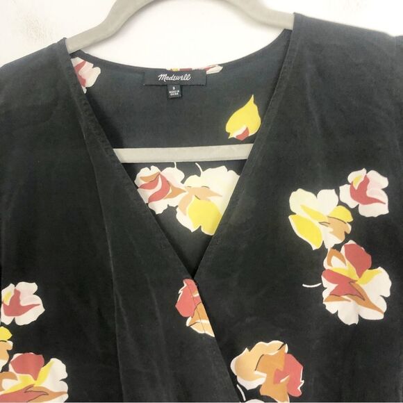 MADEWELL | Black Silk Wrap Top Gallery Floral Long Sleeve Women’s Size Small - Picture 6 of 12